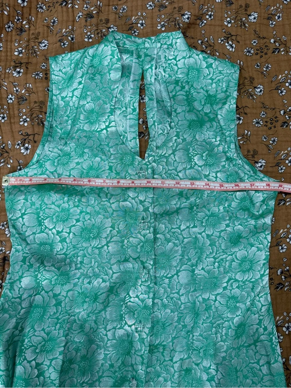 Vintage Floral Maxi Dress | Jacquard Brocade Metallic | Button Up Sleeveless - Picture 8 of 11